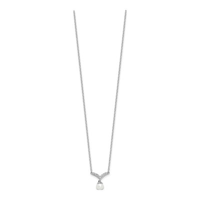 Sterling Silver Freshwater Cultured Pearl & CZ Brilliant-Cut Necklace – view 2