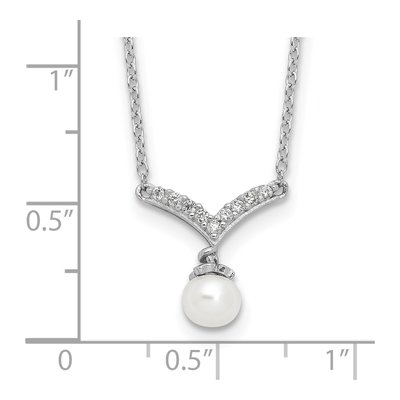 Sterling Silver Freshwater Cultured Pearl & CZ Brilliant-Cut Necklace – view 4