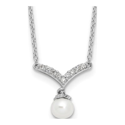 Sterling Silver Freshwater Cultured Pearl & CZ Brilliant-Cut Necklace