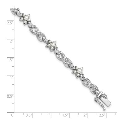 Sterling Silver Simulated Pearl & CZ Brilliant-Cut Glass Floral Infinity Bracelet – view 5