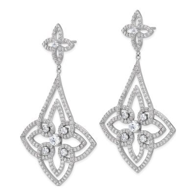 Sterling Silver CZ Fancy Floral Design Brilliant-Cut Chandelier Earrings – view 3