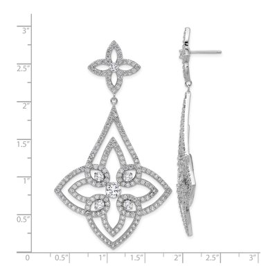 Sterling Silver CZ Fancy Floral Design Brilliant-Cut Chandelier Earrings – view 5
