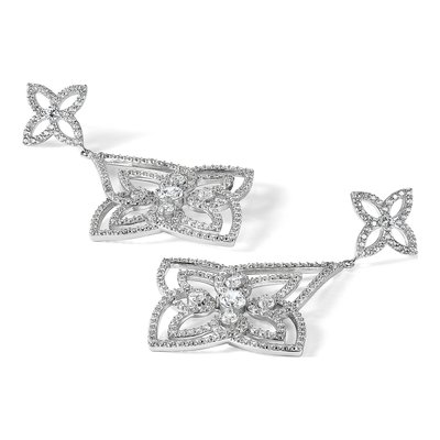 Sterling Silver CZ Fancy Floral Design Brilliant-Cut Chandelier Earrings – view 6
