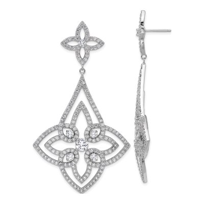 Sterling Silver CZ Fancy Floral Design Brilliant-Cut Chandelier Earrings