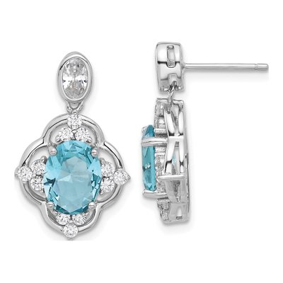 Sterling Silver CZ Glass Dangle Earrings