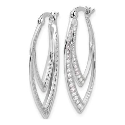Sterling Silver 32mm CZ Double Marquise Hoop Earrings – view 3