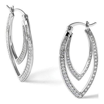 Sterling Silver 32mm CZ Double Marquise Hoop Earrings – view 6