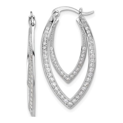 Sterling Silver 32mm CZ Double Marquise Hoop Earrings