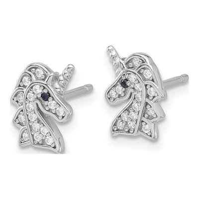 Sterling Silver 1.2mm Round CZ Unicorn Stud Earrings – view 3