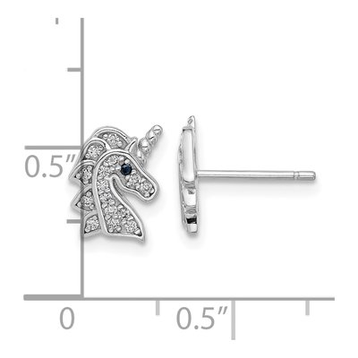 Sterling Silver 1.2mm Round CZ Unicorn Stud Earrings – view 5