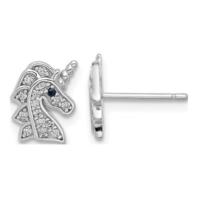 Sterling Silver 1.2mm Round CZ Unicorn Stud Earrings