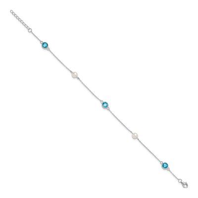 Sterling Silver Freshwater Cultured Pearl & CZ Pineapple Anklet – view 2