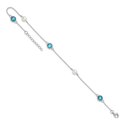 Sterling Silver Freshwater Cultured Pearl & CZ Pineapple Anklet – view 3