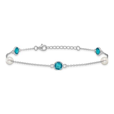 Sterling Silver Freshwater Cultured Pearl & CZ Pineapple Anklet – view 4