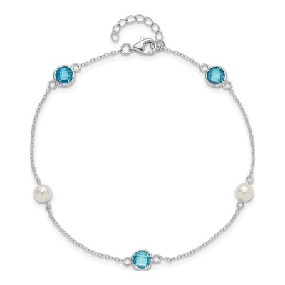 Sterling Silver Freshwater Cultured Pearl & CZ Pineapple Anklet – view 6