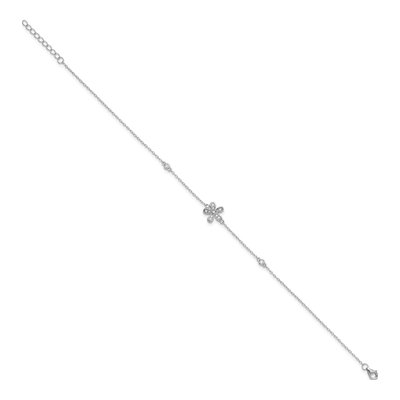 Sterling Silver CZ Flower Anklet – view 2