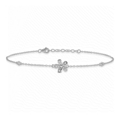 Sterling Silver CZ Flower Anklet – view 3