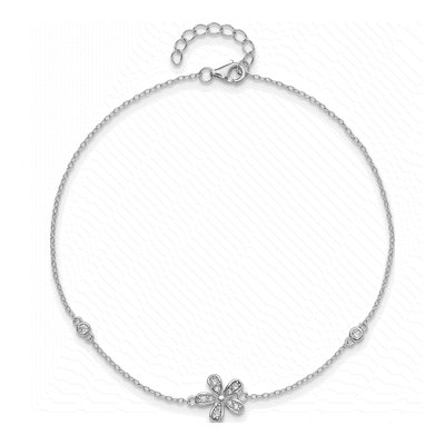 Sterling Silver CZ Flower Anklet – view 4
