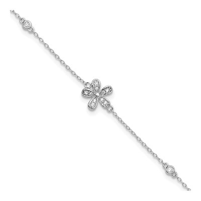 Sterling Silver CZ Flower Anklet