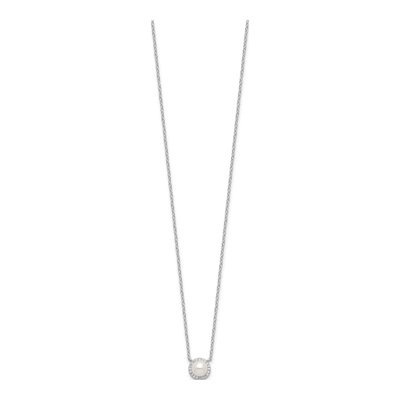 Sterling Silver Freshwater Cultured Pearl & CZ Halo Necklace – view 2