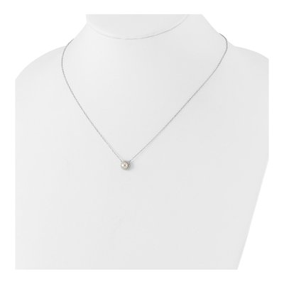 Sterling Silver Freshwater Cultured Pearl & CZ Halo Necklace – view 3