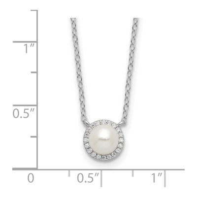Sterling Silver Freshwater Cultured Pearl & CZ Halo Necklace – view 4