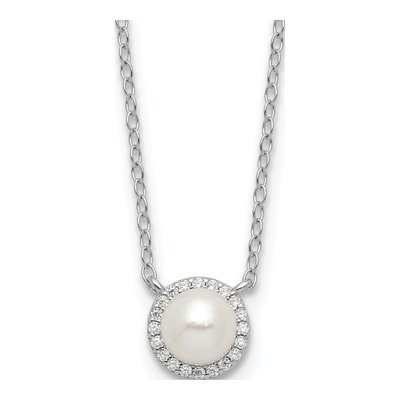 Sterling Silver Freshwater Cultured Pearl & CZ Halo Necklace