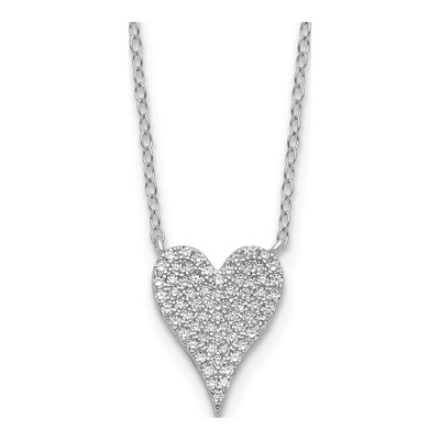 Sterling Silver CZ Pave Heart Pendant Necklace