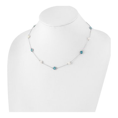 Sterling Silver Freshwater Cultured Pearl & CZ Station Necklace – view 3