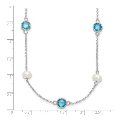 Sterling Silver Freshwater Cultured Pearl & CZ Station Necklace – view 4