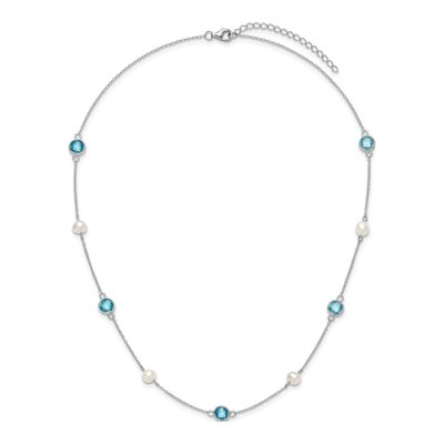 Sterling Silver Freshwater Cultured Pearl & CZ Station Necklace – view 5