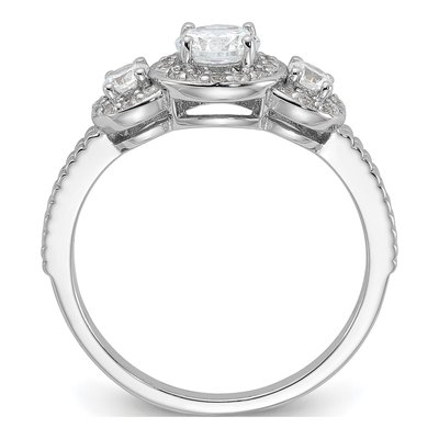 Sterling Silver CZ 3-Stone Halo Engagement Ring – view 3