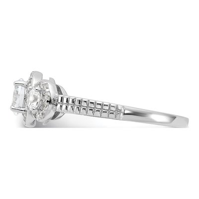 Sterling Silver CZ 3-Stone Halo Engagement Ring – view 4