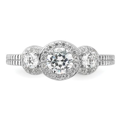 Sterling Silver CZ 3-Stone Halo Engagement Ring – view 5
