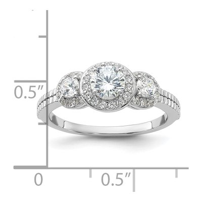 Sterling Silver CZ 3-Stone Halo Engagement Ring – view 6