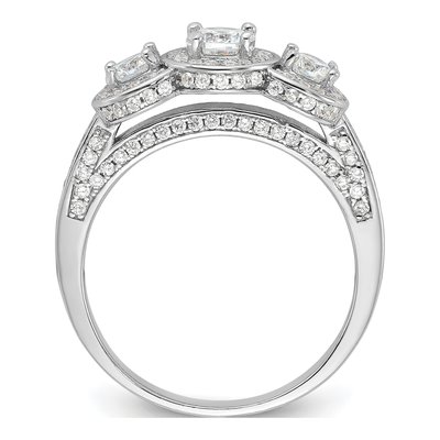 Sterling Silver CZ Three Halo Engagement Ring – view 3