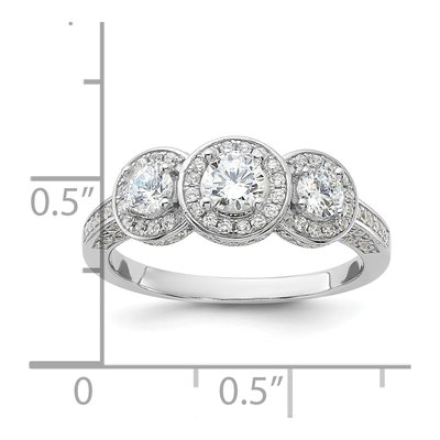 Sterling Silver CZ Three Halo Engagement Ring – view 6