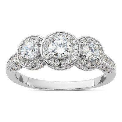 Sterling Silver CZ Three Halo Engagement Ring