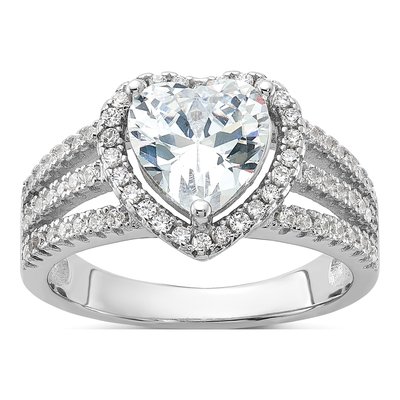 Sterling Silver CZ Halo Heart Ring