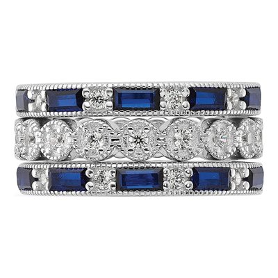 Sterling Silver Blue & White CZ Ring Set – view 4