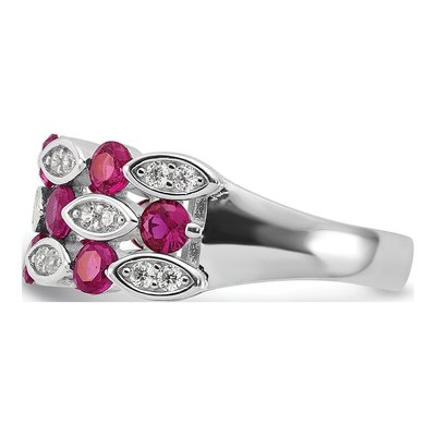 Sterling Silver Lab-Created Ruby & CZ Fancy Brilliant-Cut Ring – view 4
