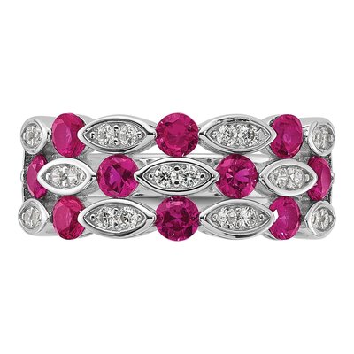 Sterling Silver Lab-Created Ruby & CZ Fancy Brilliant-Cut Ring – view 5
