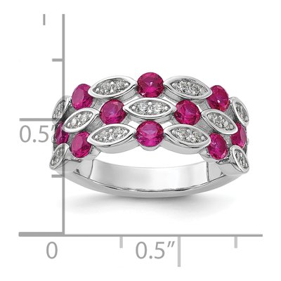 Sterling Silver Lab-Created Ruby & CZ Fancy Brilliant-Cut Ring – view 6