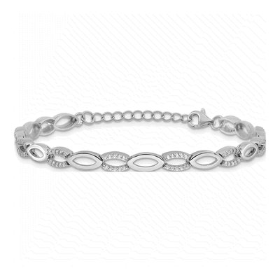 Sterling Silver CZ Marquise Link Bracelet – view 3