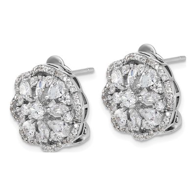 Sterling Silver Pear CZ Flower Omega Stud Earrings – view 3