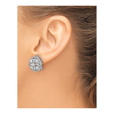 Sterling Silver Pear CZ Flower Omega Stud Earrings – view 4