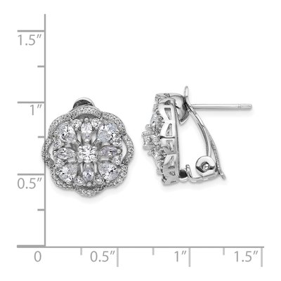 Sterling Silver Pear CZ Flower Omega Stud Earrings – view 5