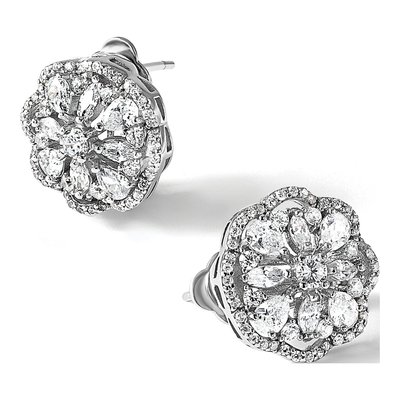 Sterling Silver Pear CZ Flower Omega Stud Earrings – view 6
