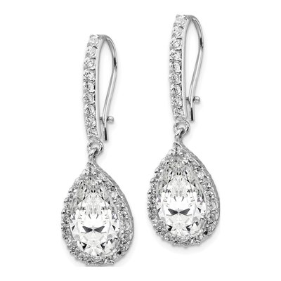 Sterling Silver CZ Pear Halo Dangle Earrings – view 3