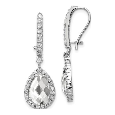 Sterling Silver CZ Pear Halo Dangle Earrings